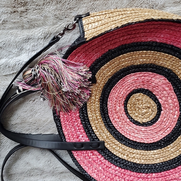 Rebecca Minkoff Pink and Beige Wicker Concentric Circle Tote Hand Bag - Picture 5 of 10